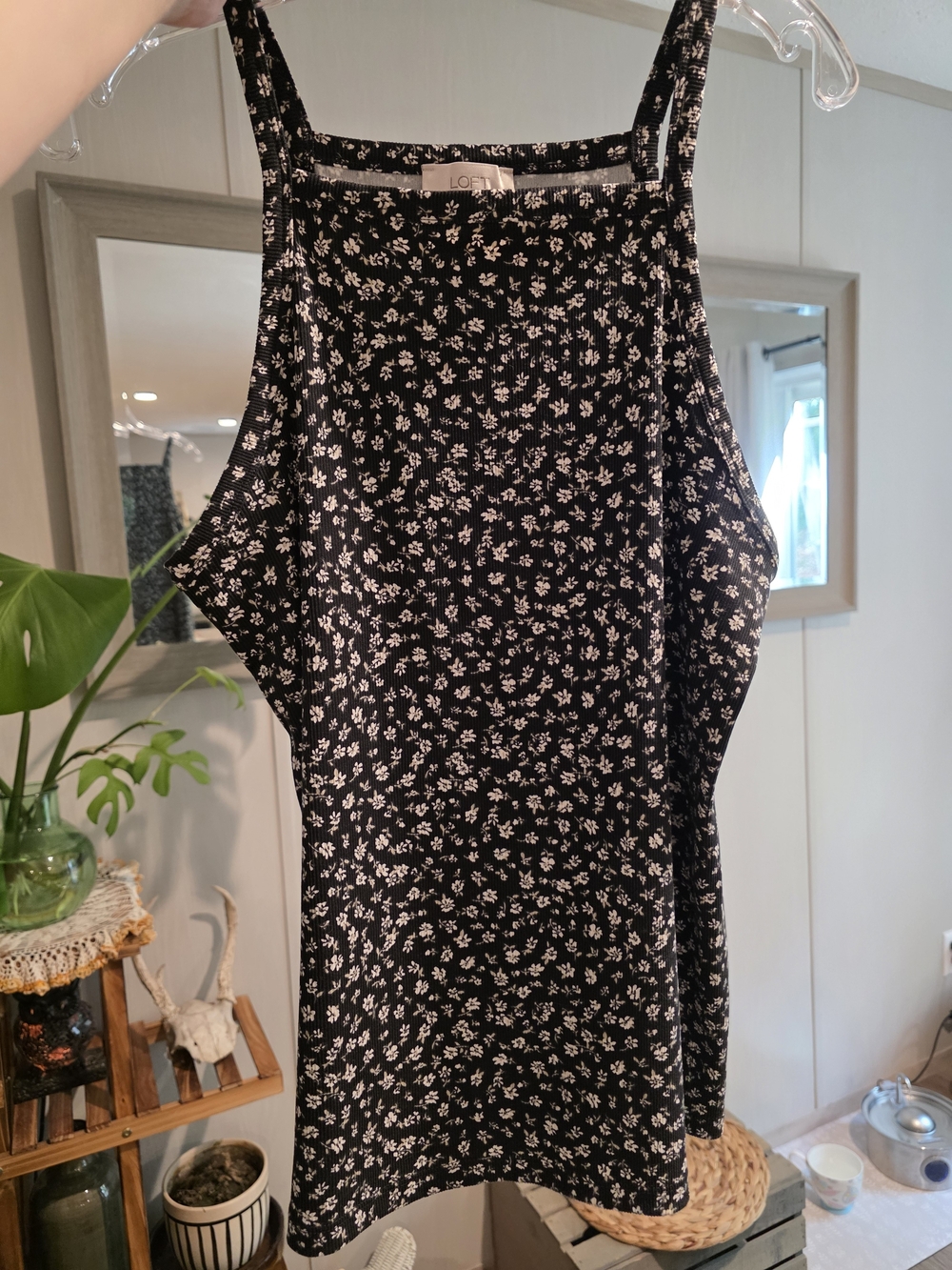 LOFT Black Floral Tank Top